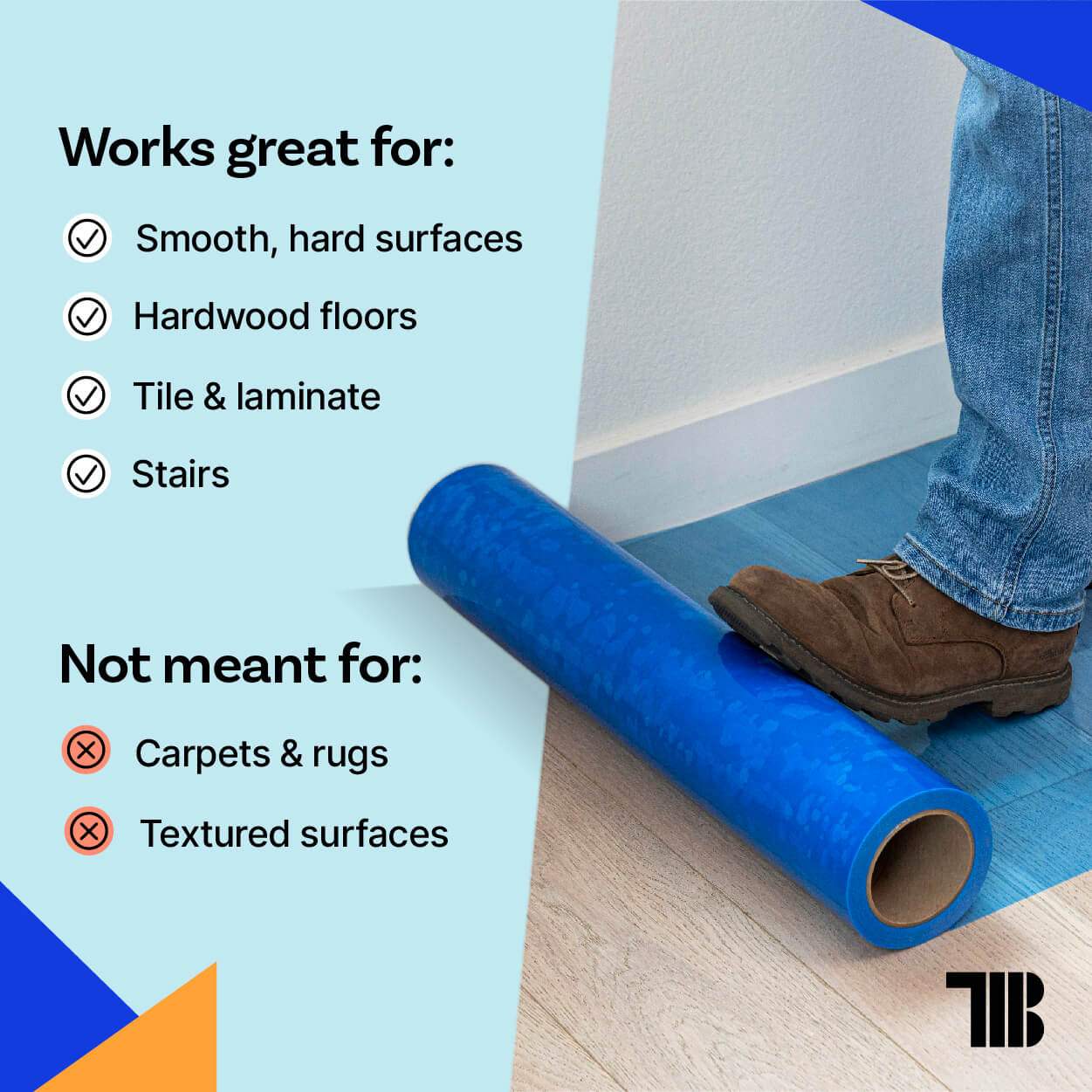 Floor Protection Film - Temporary Floor Protection Tape for Covering Hardwood, Tile & Hard Surfaces