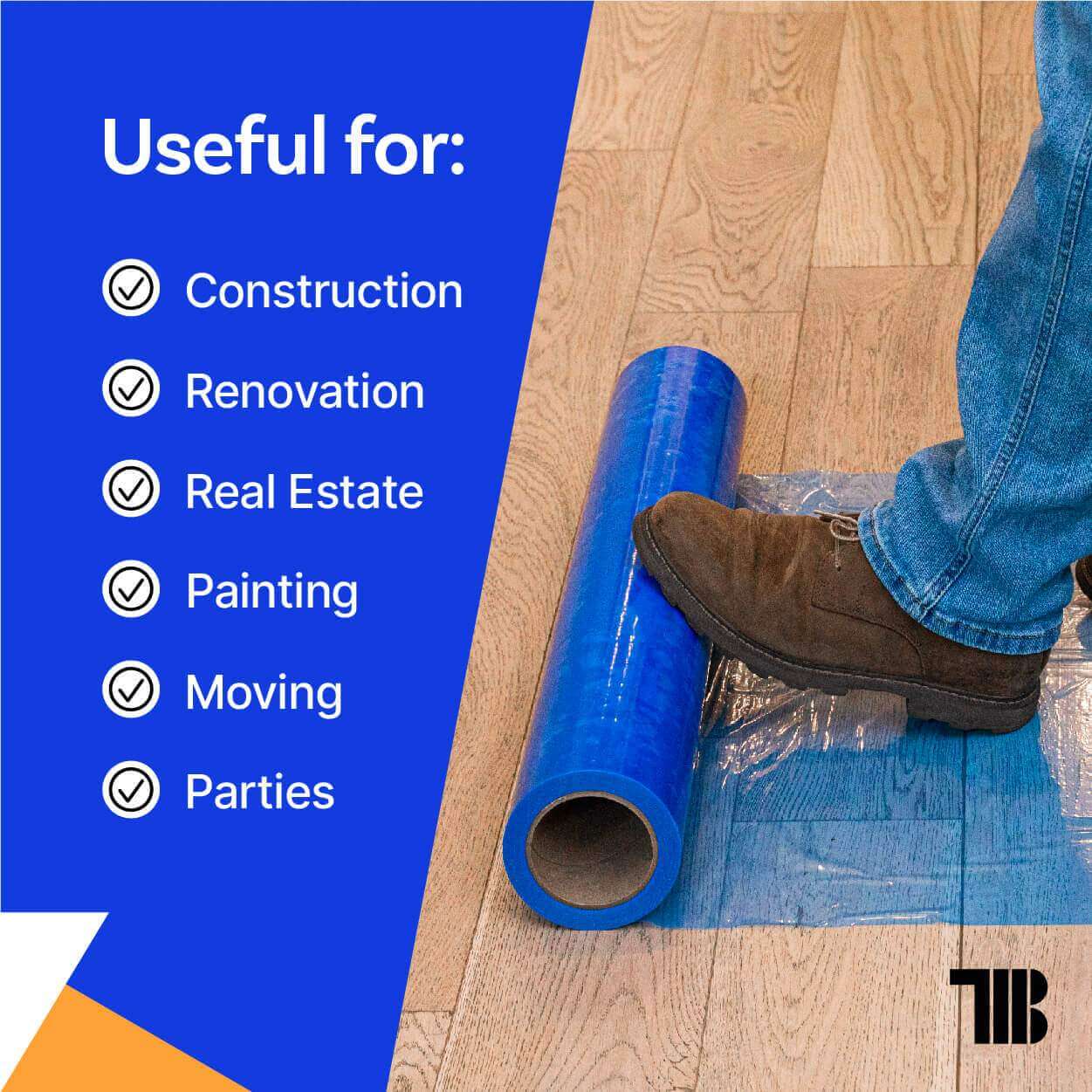 Floor Protection Film - Temporary Floor Protection Tape for Covering Hardwood, Tile & Hard Surfaces