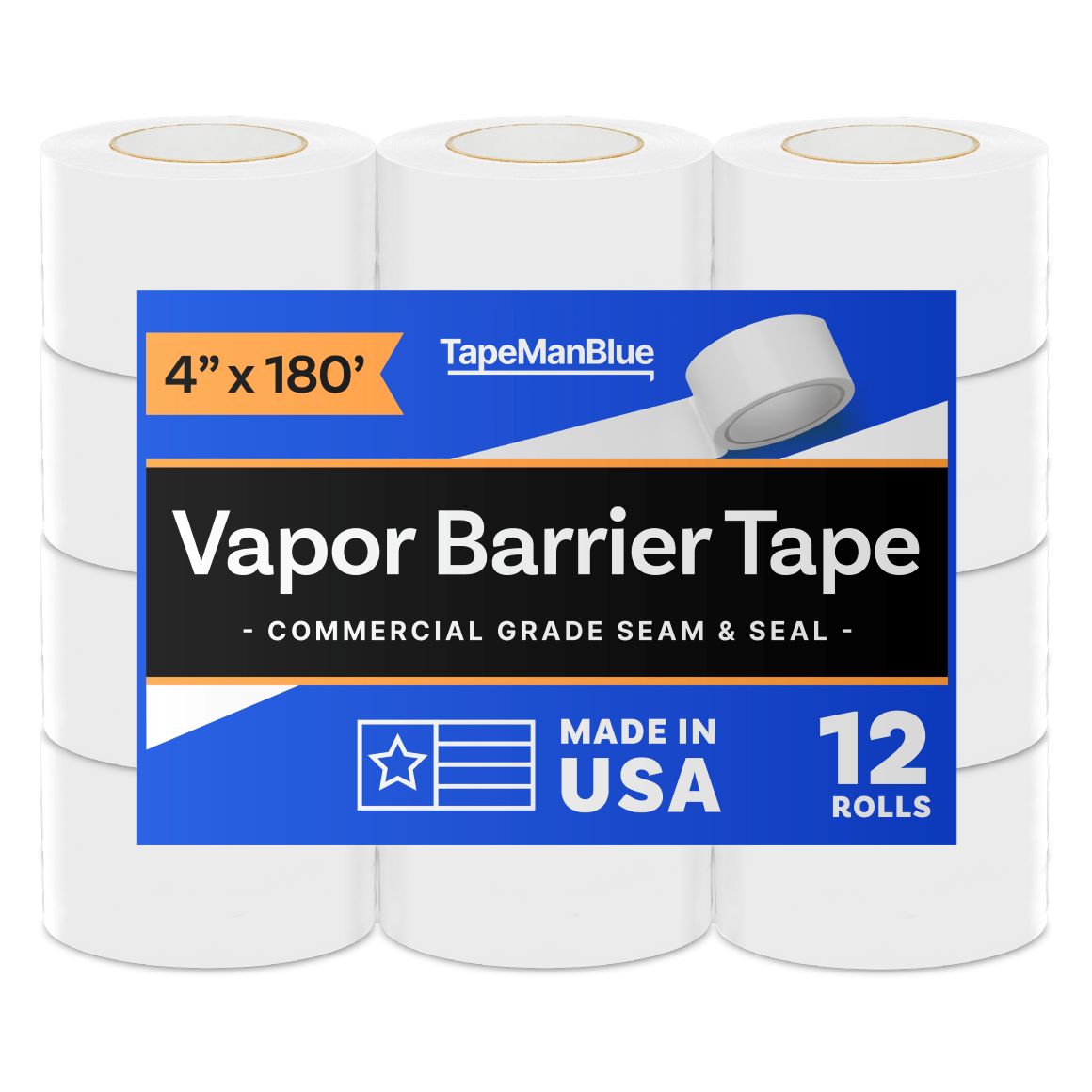 Vapor Barrier Tape, 4 inch x 180 ft, White Polyethylene Tape to Seam & Seal Crawlspaces