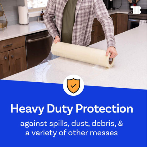 TapeManBlue Countertop Protection Film - 24" X 600' Clear Self-Adhesive Cover For Granite, Marble, Quartz During Construction