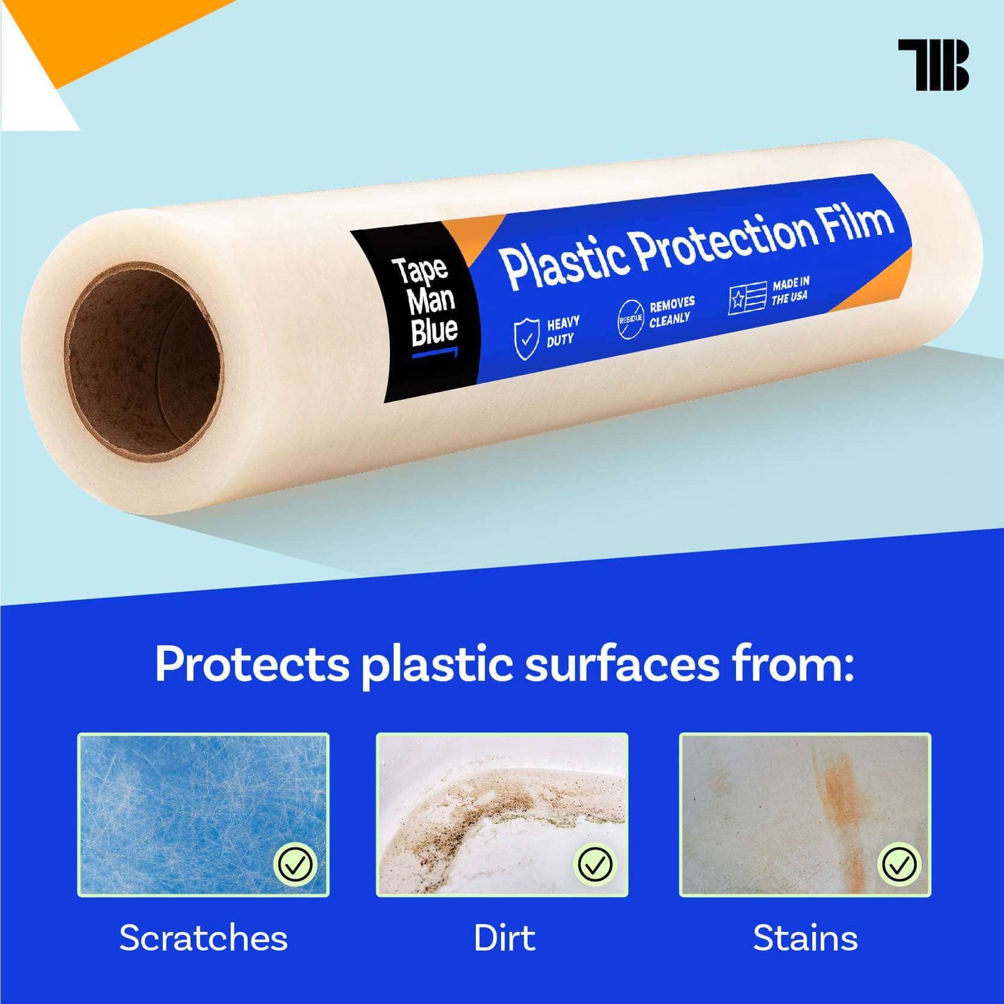 Pvc Protection Protective Film for Plastic Surfaces | Made in USA | TapeManBlue