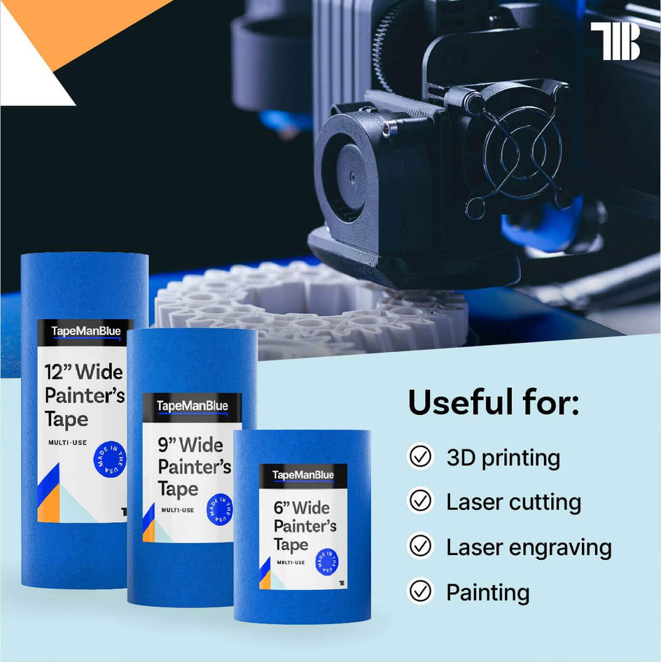 Extra Wide Painters Tape for 3D Printing & Laser Cutting Made in USA